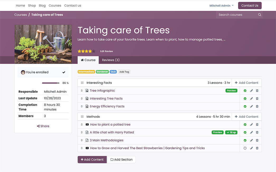 Інтерфейс Електронного навчання Odoo